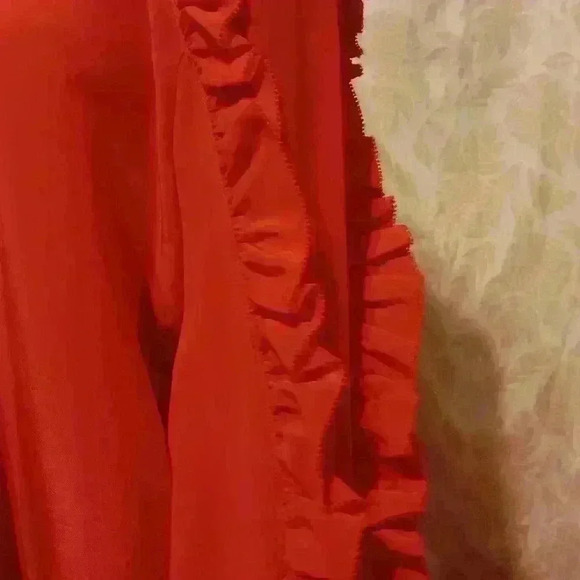 NWT Chelsea and Walker Slimane 100% Silk Ruffle Blouse Chinese Red Size 10 - Picture 9 of 14